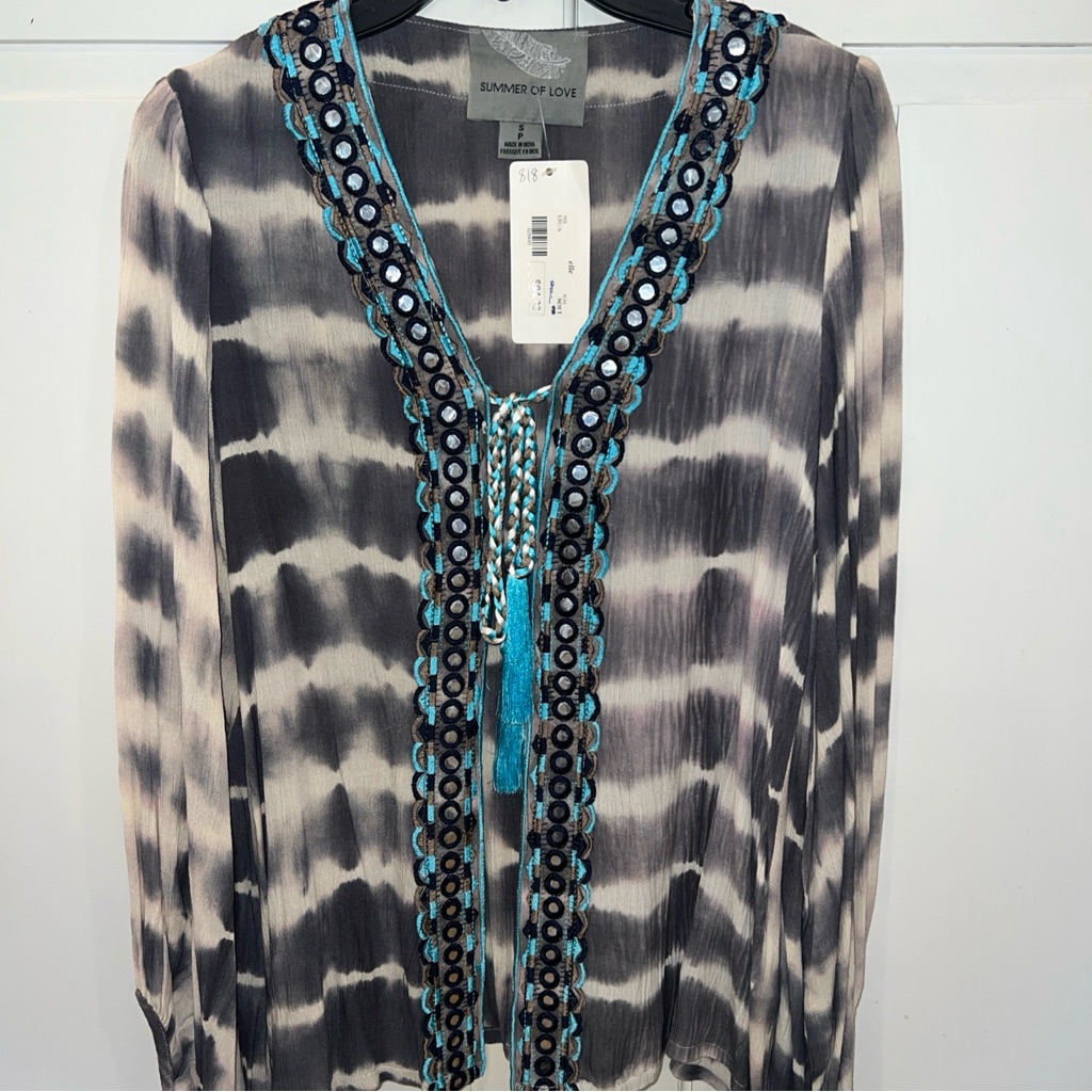 Summer Of Love Tie Dye Embellished Women's V-Neck Cardigan Small Nwt